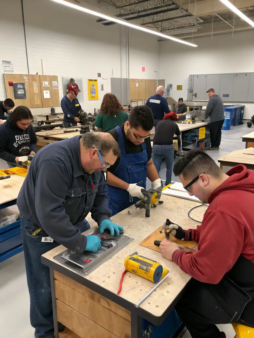 A photo of a group of young adults with autism engaged in a vocational training program, learning practical skills for future employment opportunities.